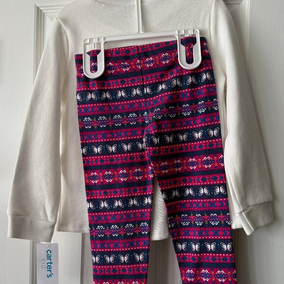 Carter's Lightweight Fleece Snowflake Butterfly Fair Isle Two Piece Set - Picture 3 of 6